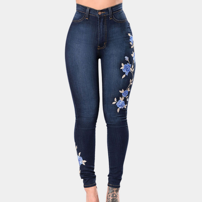 Blomsterbroderede skinny jeans til kvinder - Emersyn